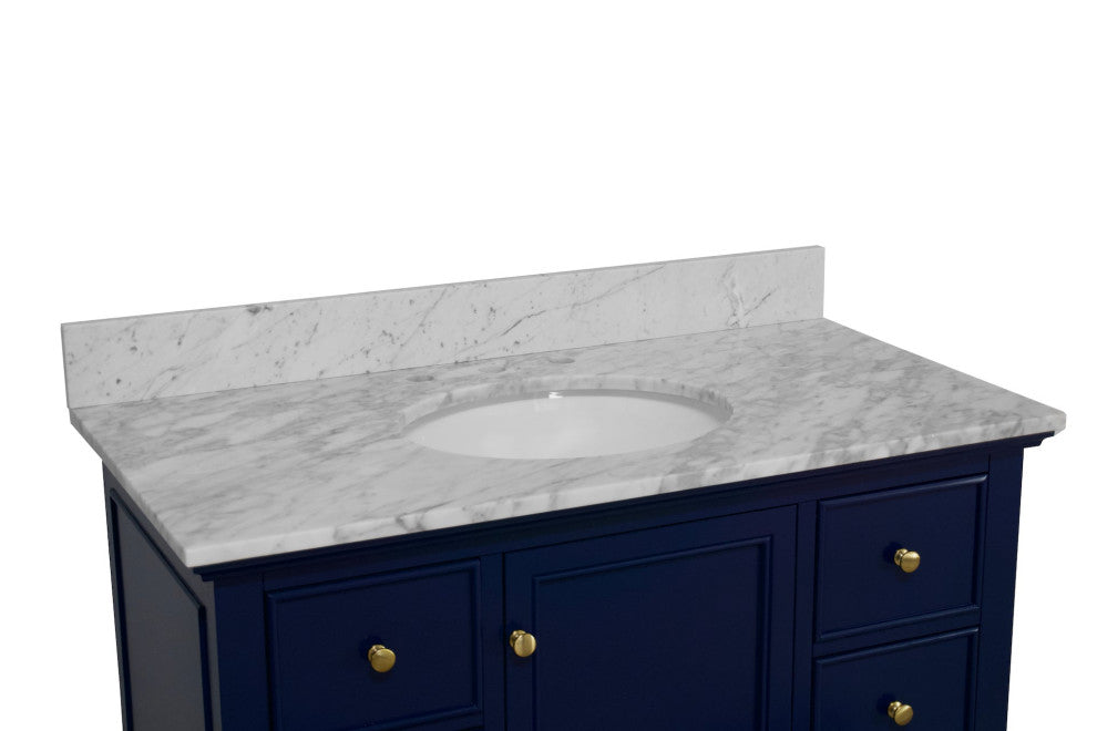 Bella 42" Bathroom Vanity, Royal Blue, Carrara Marble