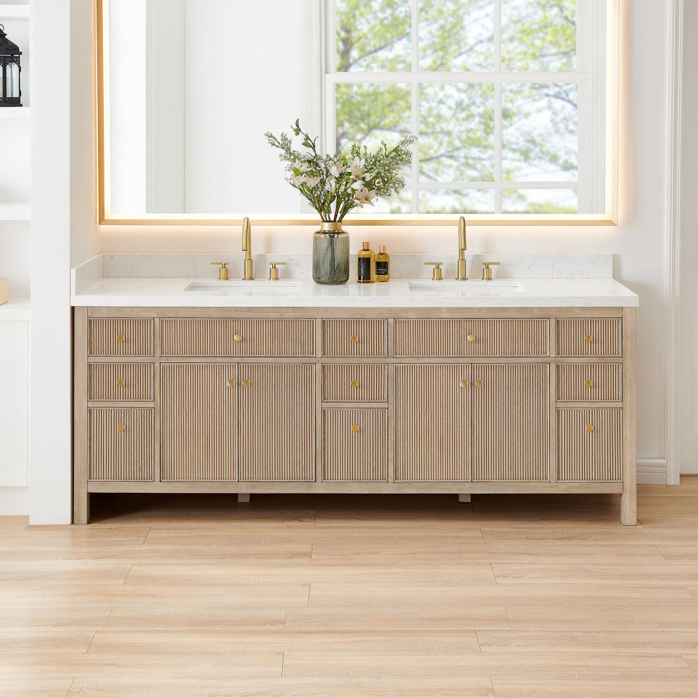 Cerrito Bathroom Vanity, Natural Oak, 84" Double, Without Mirror