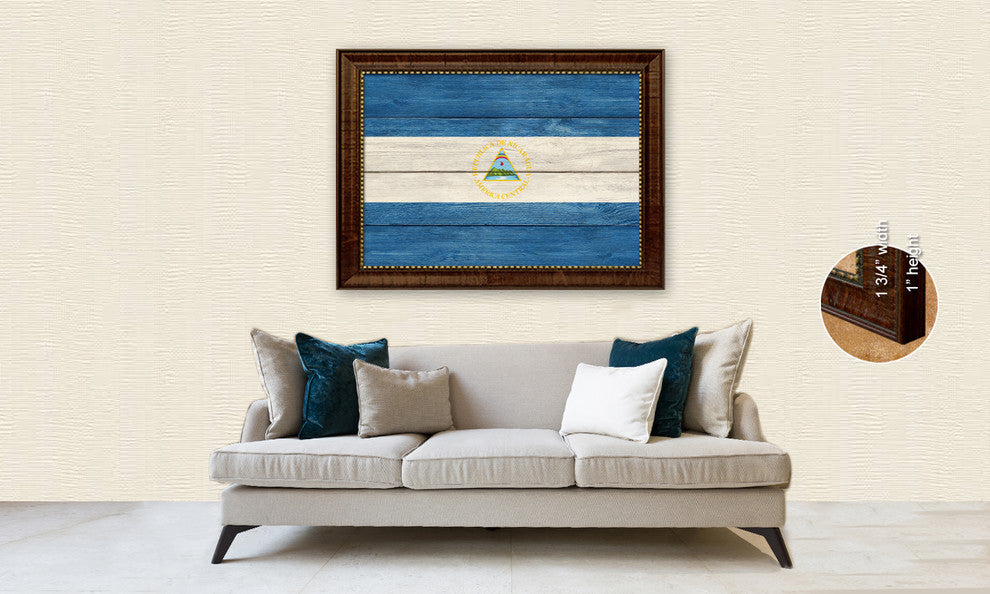 Nigeria Country Textured Flag Print With Brown Gold Frame, 19"X27"