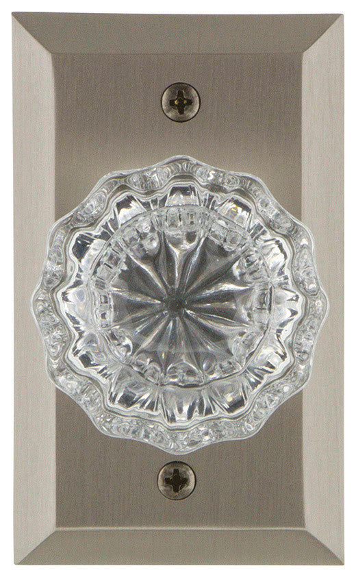 Studio Plate Privacy Crystal Glass Knob, Satin Nickel