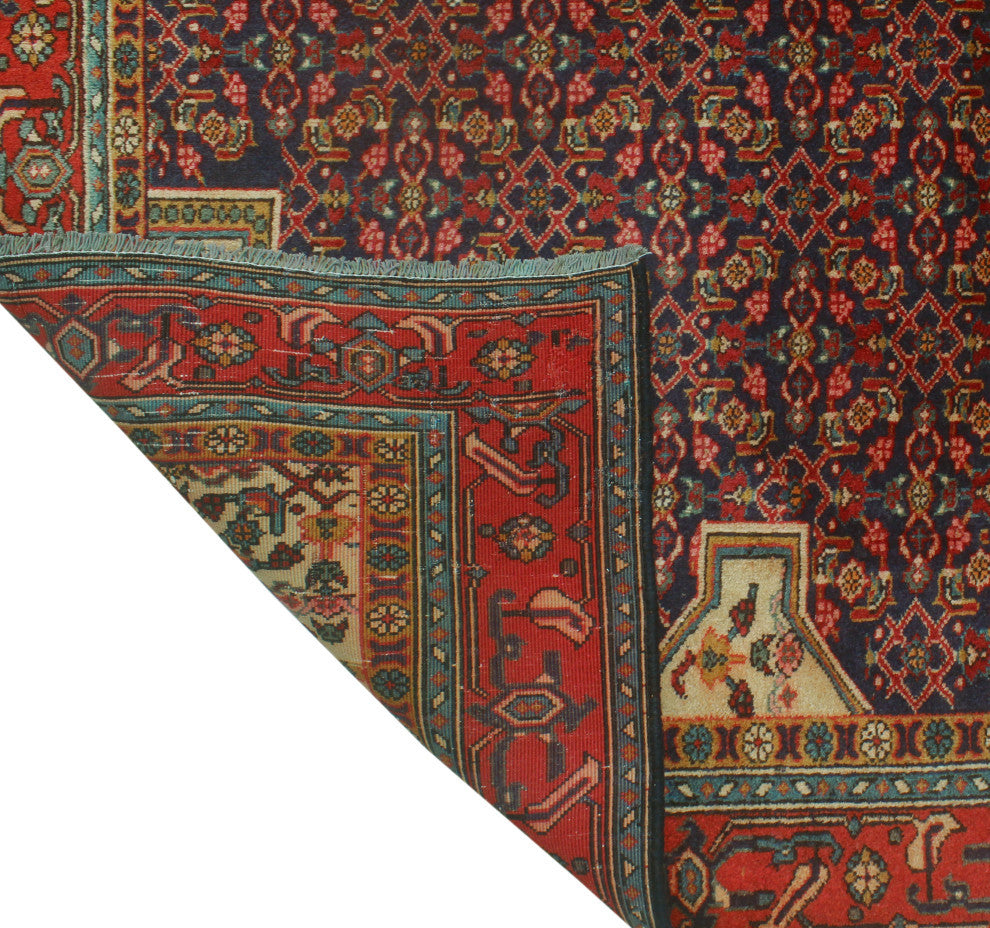 Fine Vintage Distressed Kokayi Navy/Rust Rug, 6'4x9'7