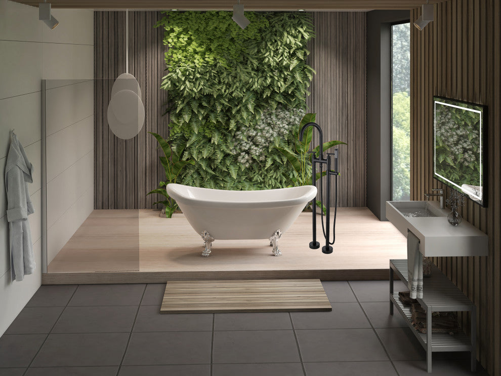 CastelloUSA Saturn Double Handle Clawfoot Tub Filler Faucet, Matte Black, Standard Handle