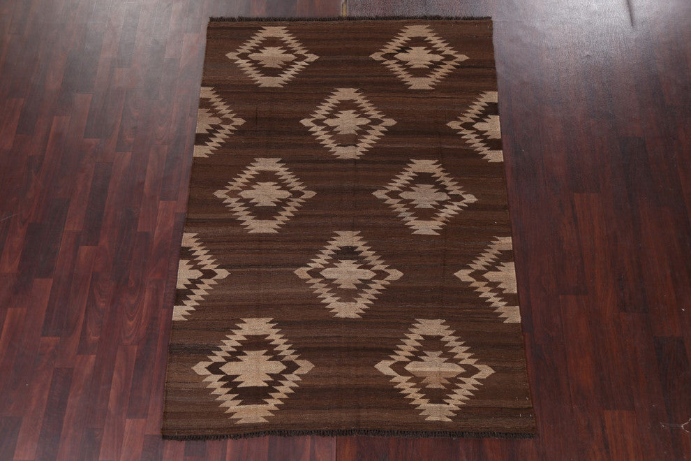 Natural Dye Geometric Kilim Oriental Area Rug Flat-weave Wool Carpet 5x7