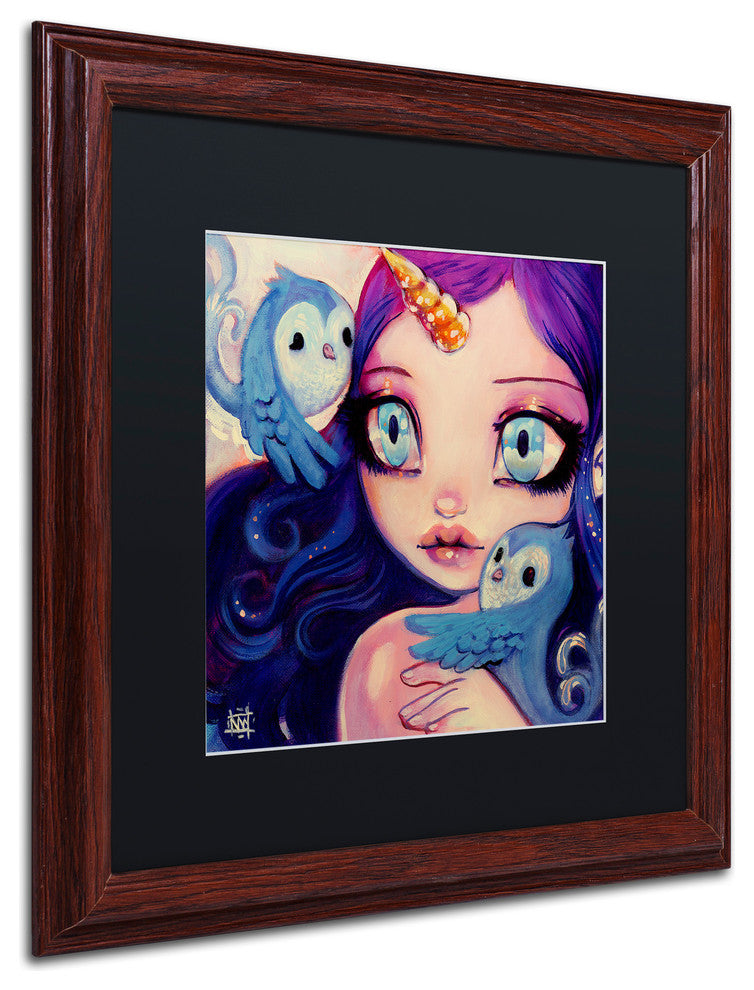 Natasha Wescoat 'A Little Birdy Told Me' Art, Wood Frame, Black Mat, 16x16