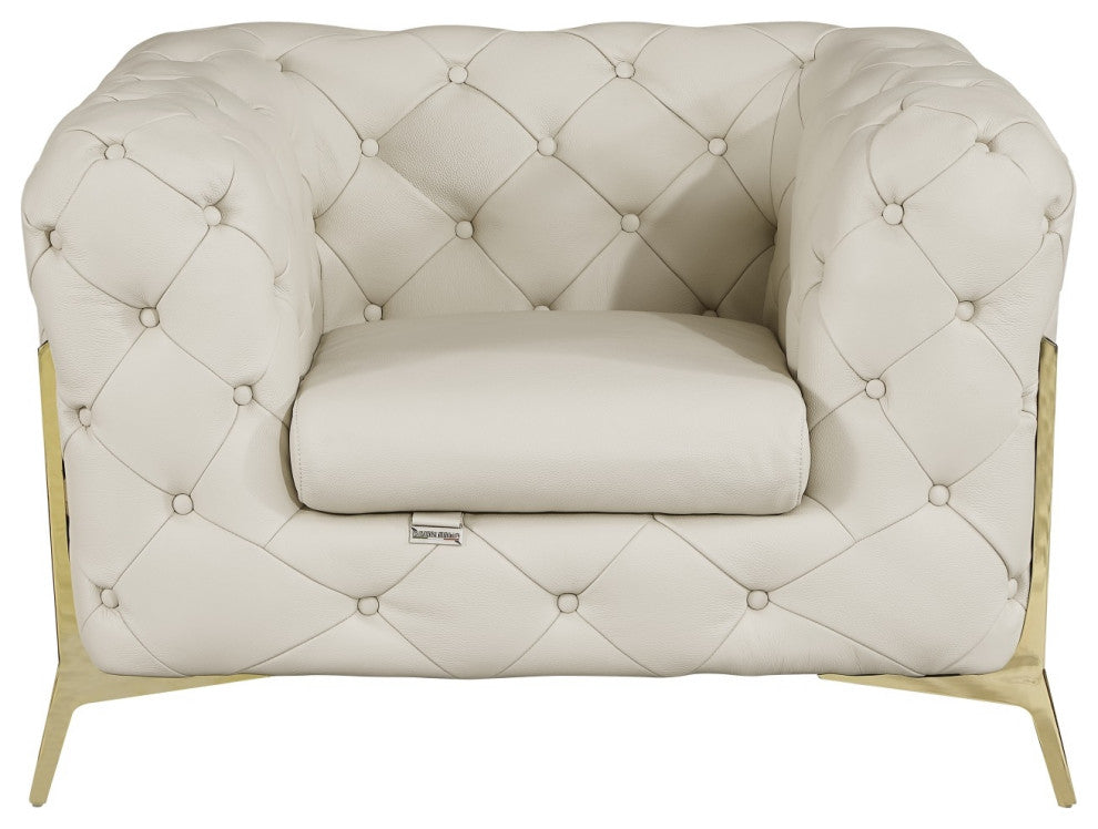 Angelica Italian Leather Accent Chair, Beige