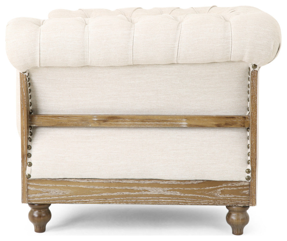 Chesterfield Tufted Club Chairs, Nailhead Trim, Set of 2, Beige/Dark Brown