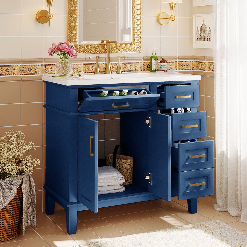 36 Inch Bathroom Vanity with Resin Sink, Blue