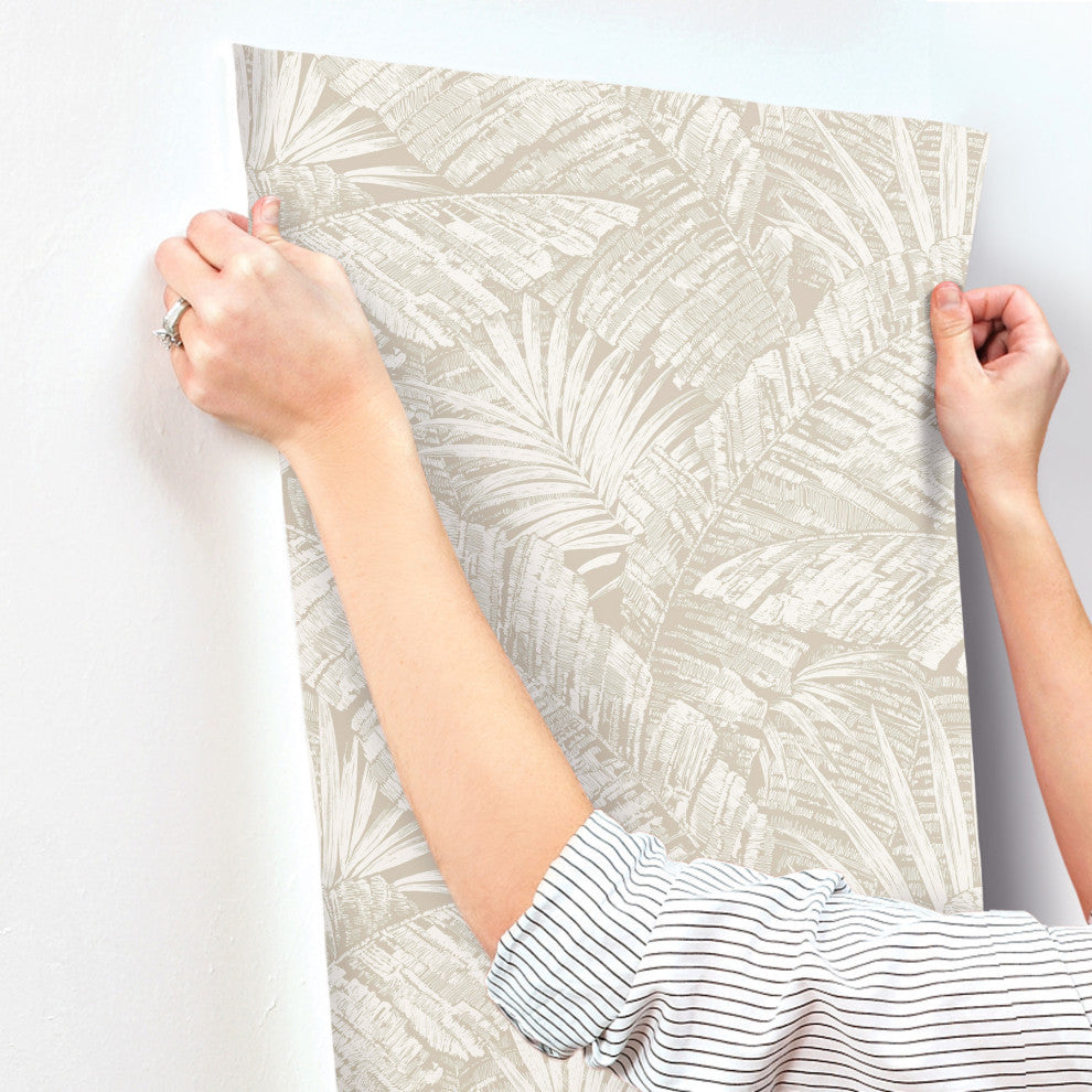 Palm Cove Toile White and Taupe Wallpaper