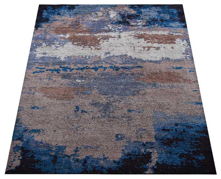 Hand Knotted Silk Area Rug Abstract Multicolor