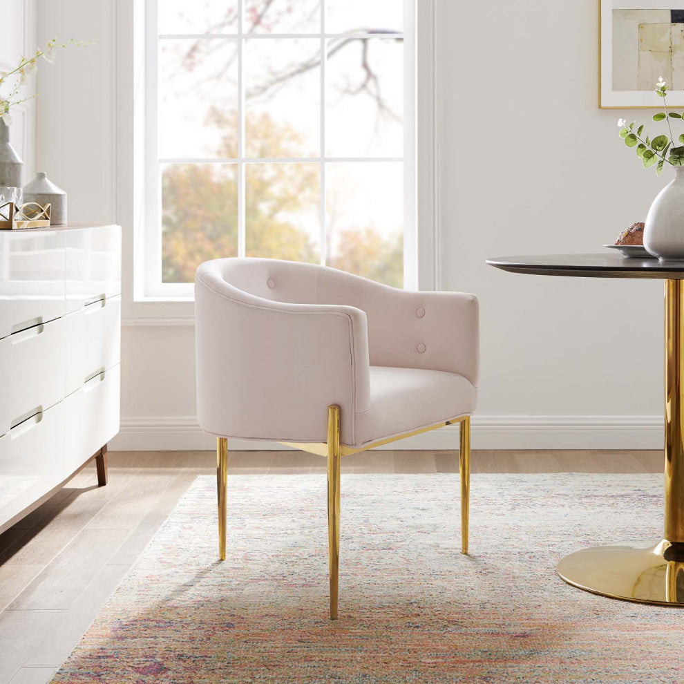 Tufted Accent Chair, Velvet, Metal, Pink, Modern, Living Lounge Hospitality