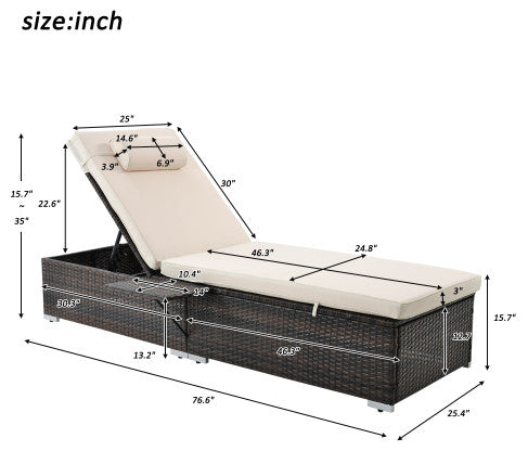 2 Piece Patio Rattan Chaise Lounge Outdoor Pe Wicket Furniture Set