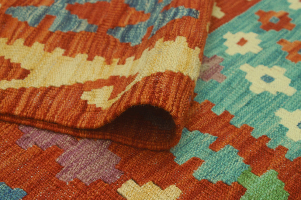 Sangat Kilim Danagul Rust/Green Rug, 8'0x9'6