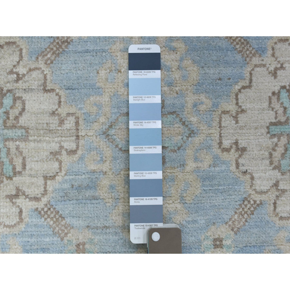 Hand Knotted Denim Blue Washed Out Peshawar Afghan Wool XL Runner Rug, 2'9"x15'