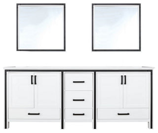 Ziva White 80" Double Vanity, Cultured Marble Top, 30" Mirrors
