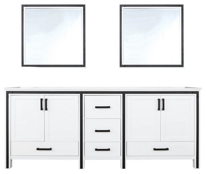Ziva White 80" Double Vanity, Cultured Marble Top, 30" Mirrors