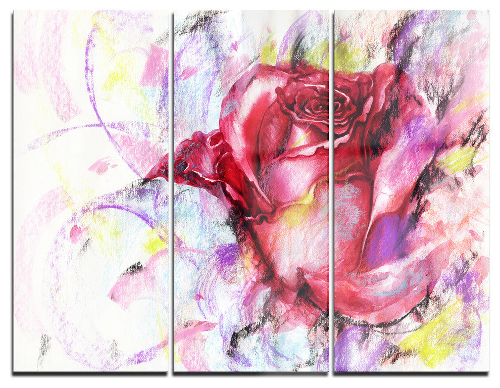 "Red Rose Illustration" Digital Metal Wall Art, 3 Panels, 36"x28"