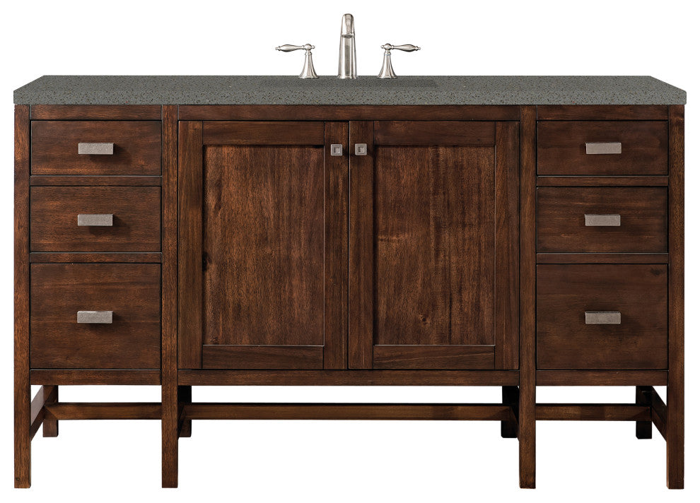 Addison 60" Single Vanity Cabinet, Mid Century Acacia, Grey Expo Quartz