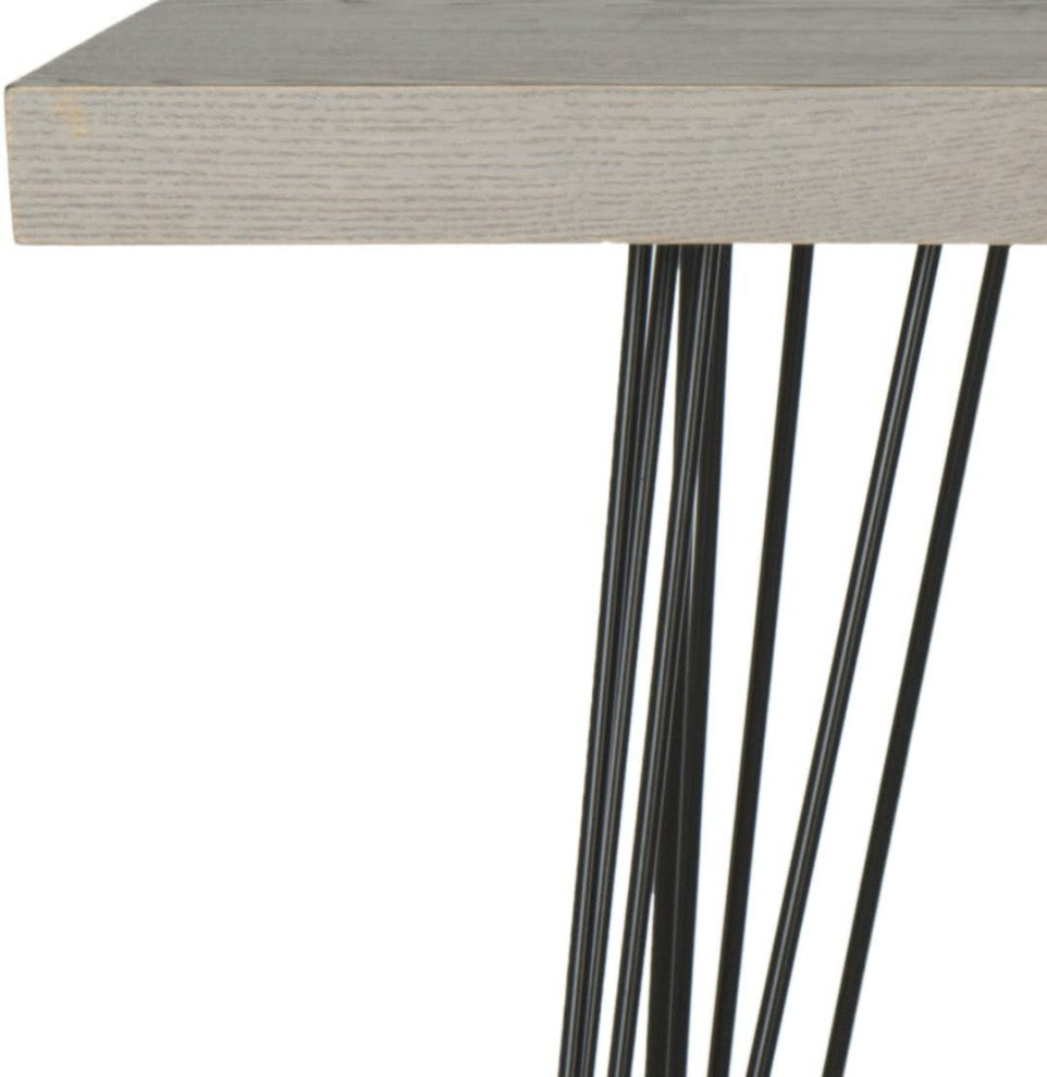 Contemporary Console Table, Sleek Black Legs With Rectangular Wooden Top, Grey