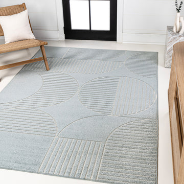 Geometric Arch Scandi Striped Light Blue/Cream 5 x 8 Indoor/Outdoor Area Rug