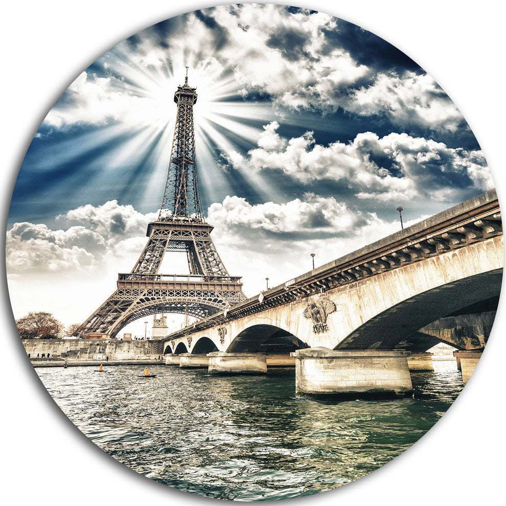 Eiffel Tower And Iena Bridge, Cityscape Photo Round Wall Art, 11"