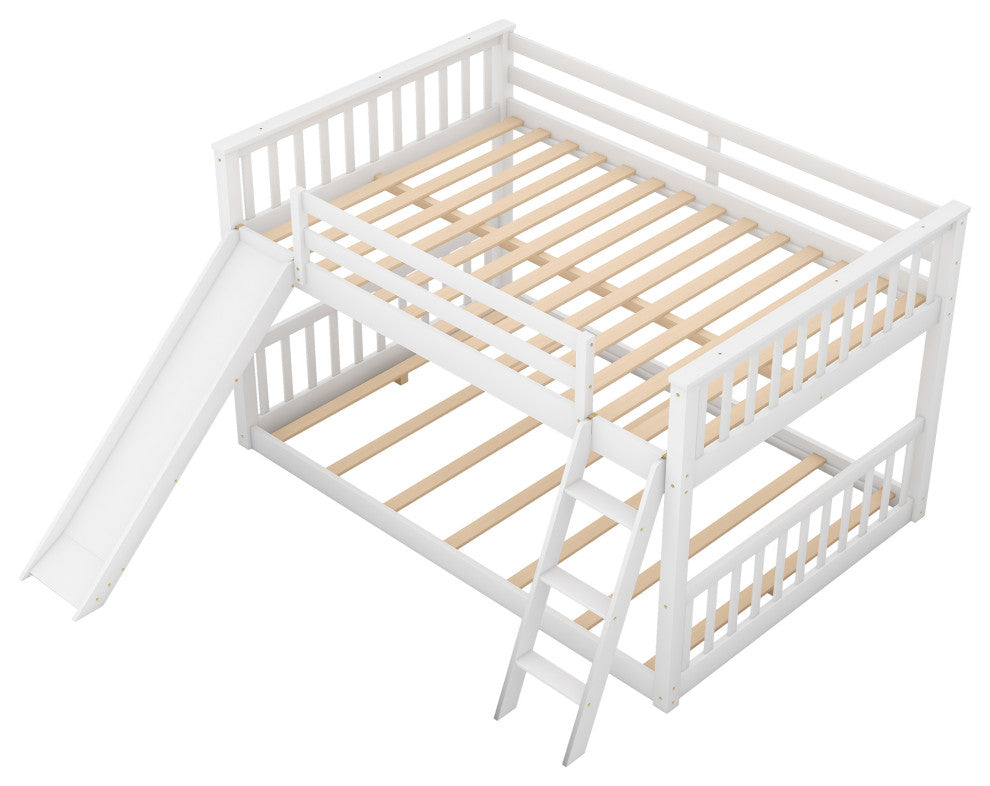 Gewnee Wood Full Over Full Bunk Bed with Slide and Ladder in White