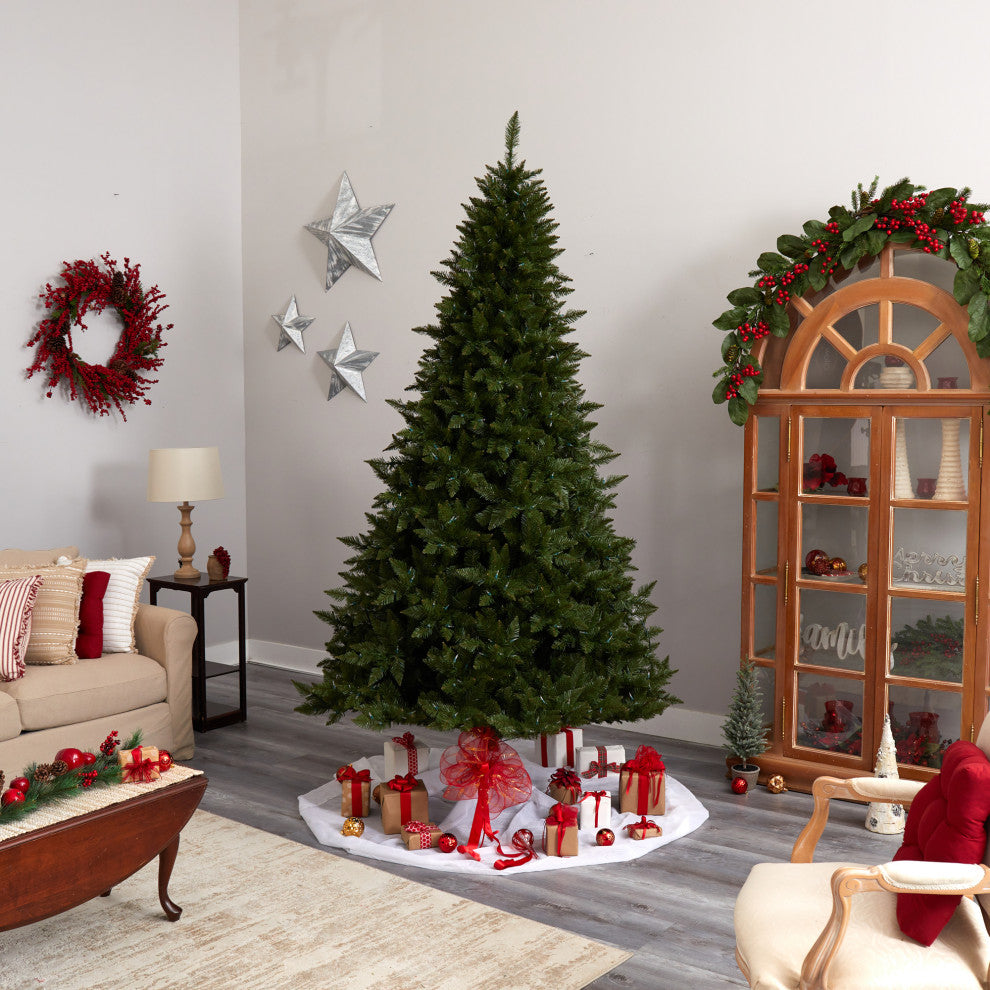 9' Vermont Spruce Faux Xmas Tree W/850 Color Changing  &1984 Bendable Branches