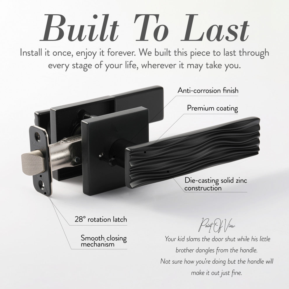 Modern Heavy Duty Designer Interior Door Lever - Ridge Collection, Matte Black, Passage Right Hand