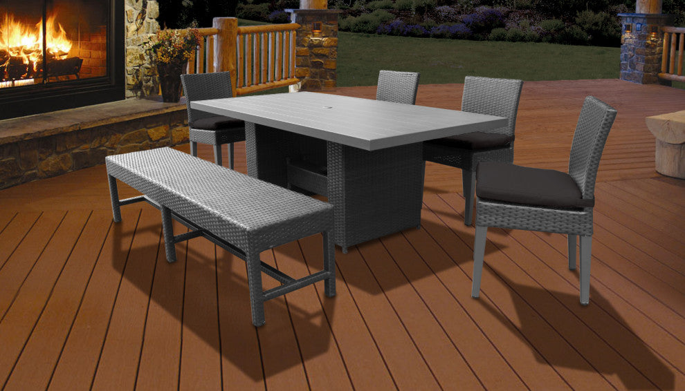Belle Rectangular Outdoor Patio Dining Table With 4 Chairs and 1 Bench Black