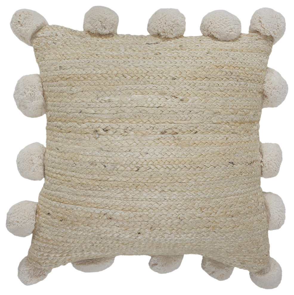 Ox Bay Handwoven Tan Solid Organic Jute Pillow Cover, 20"x20"