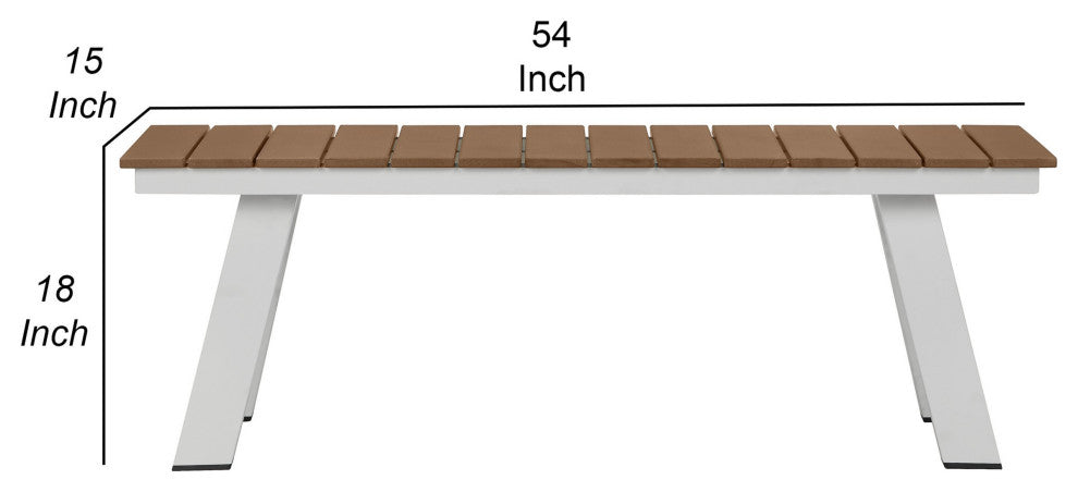 Benzara BM287732 Zia 54" Outdoor Dining Bench, Brown Polyresin Top, White