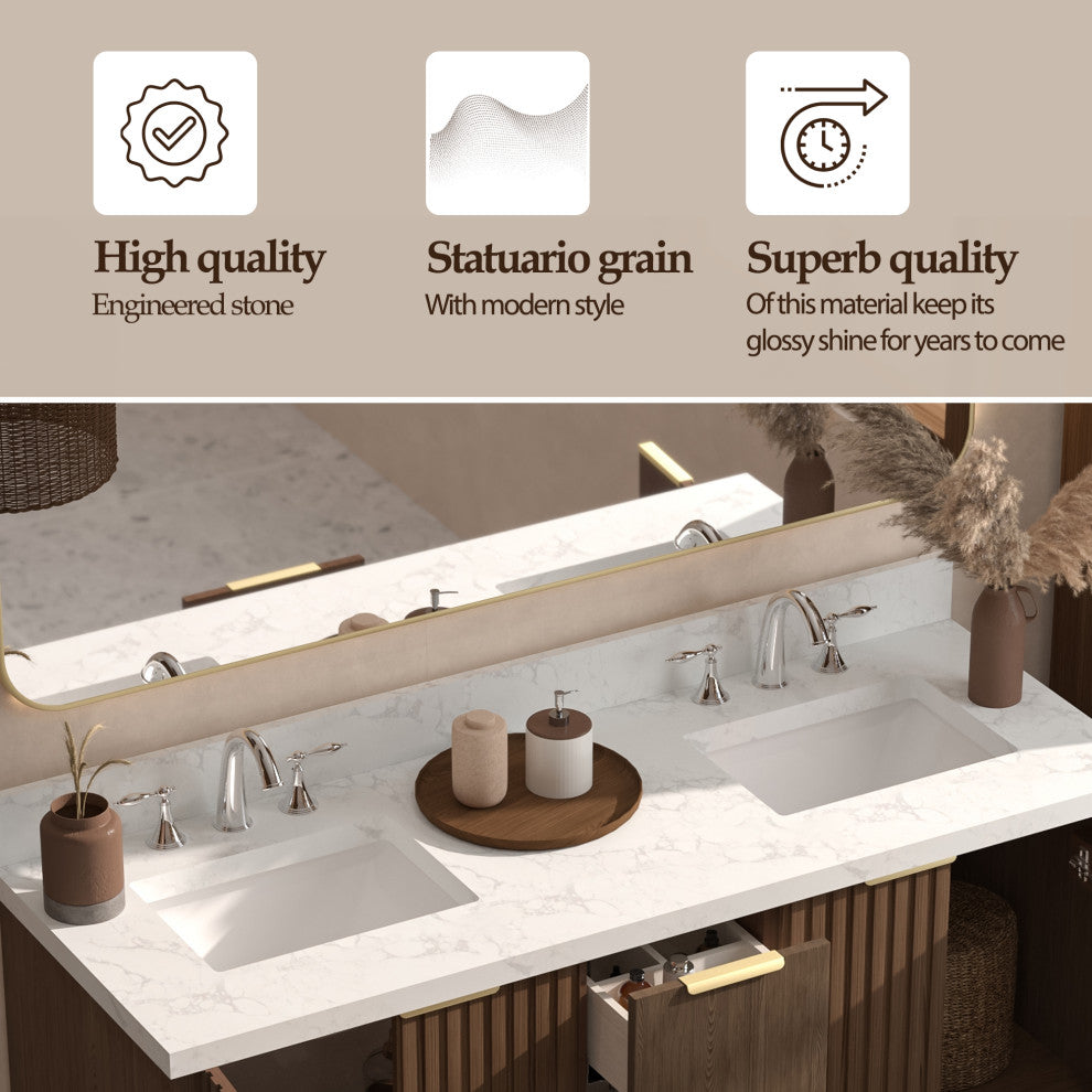 Kathryn Bathroom Vanity, Dark Oak, 60", Double Sink, Freestanding