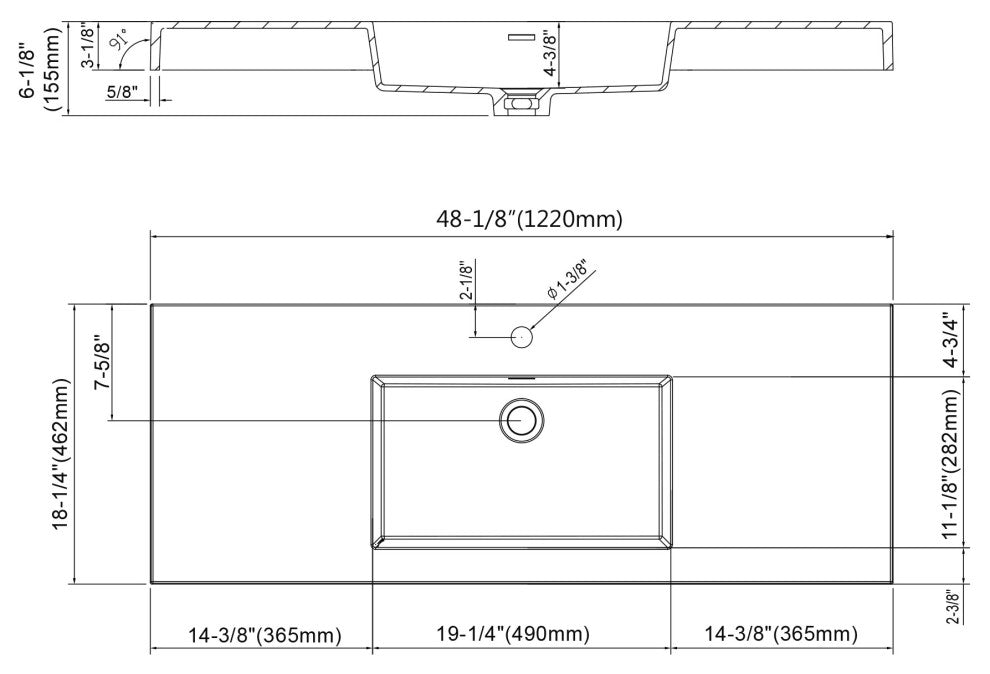 Dowell 18" FTB Resin Bathroom Vanity Basin, White, 48wx18dx6h Single