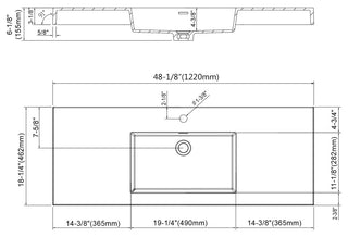 Dowell 18" FTB Resin Bathroom Vanity Basin, White, 48wx18dx6h Single