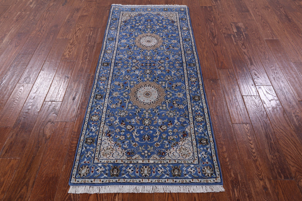 2' 9" X 6' 4" Runner Hand Knotted Persian Nain Wool & Silk Rug - Q13117
