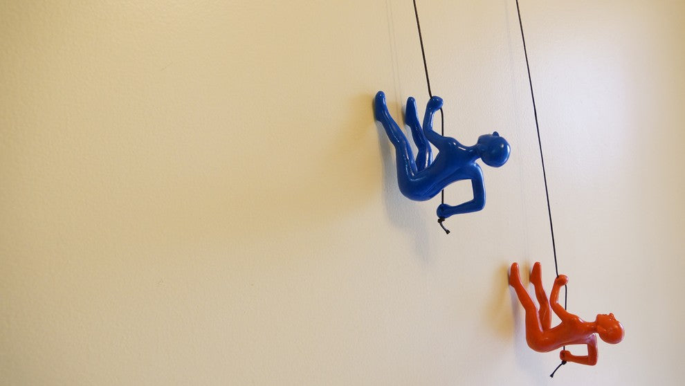 Blue and Orange Position #2 Climbing Man Wall Art, Set of 2