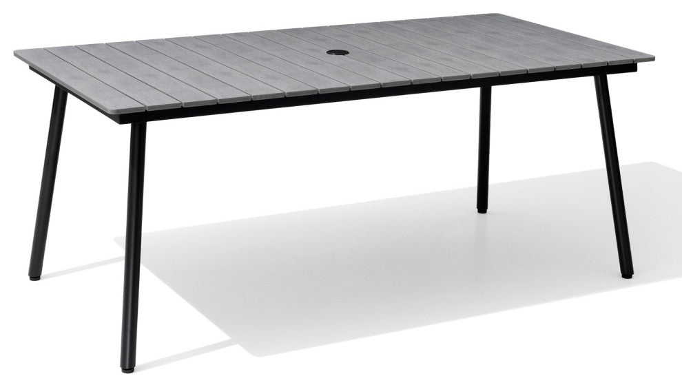Patio Outdoor 70in Rectangular Wood Top Dining Table Furniture for 6-8 Person, With Umbrella Hole
