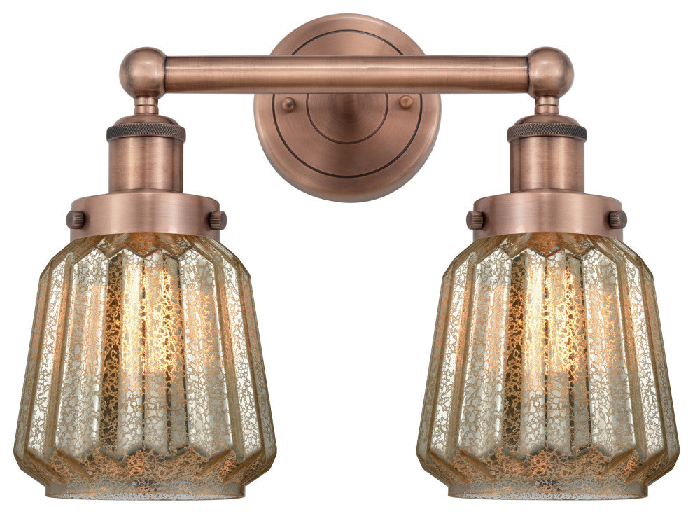 Edison Chatham 2-Light 16" Bath Vanity Light, Antique Copper Finish, Clear Shade