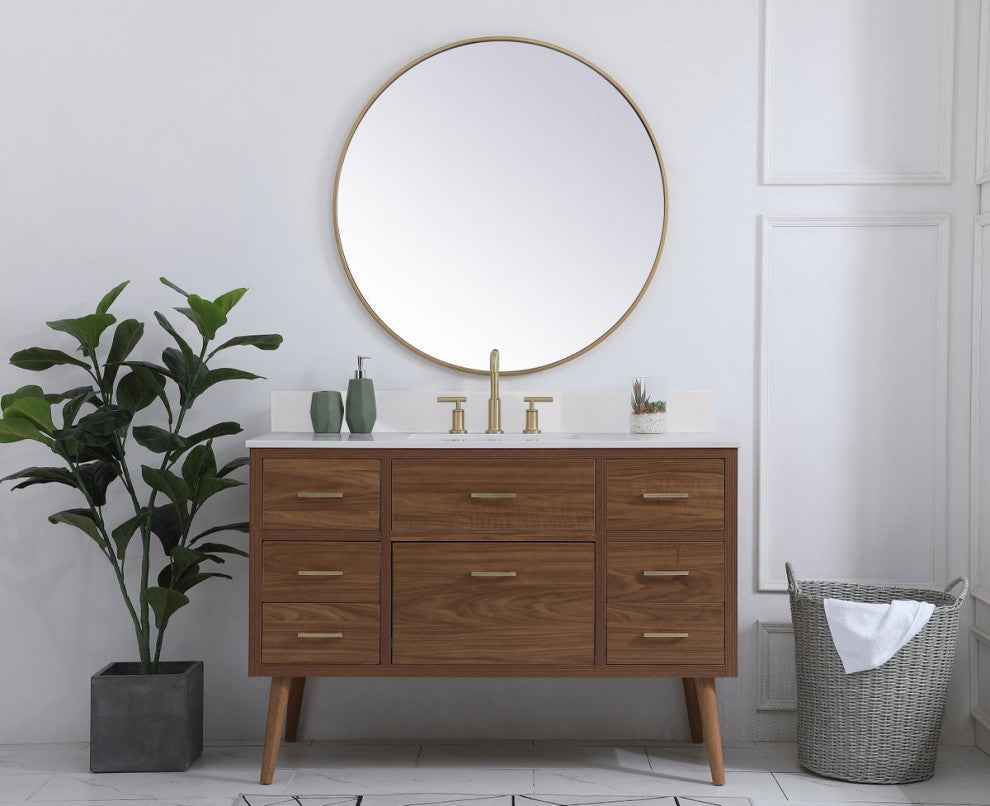 Bella 48" Bathroom Vanity, Walnut Brown With Backsplash