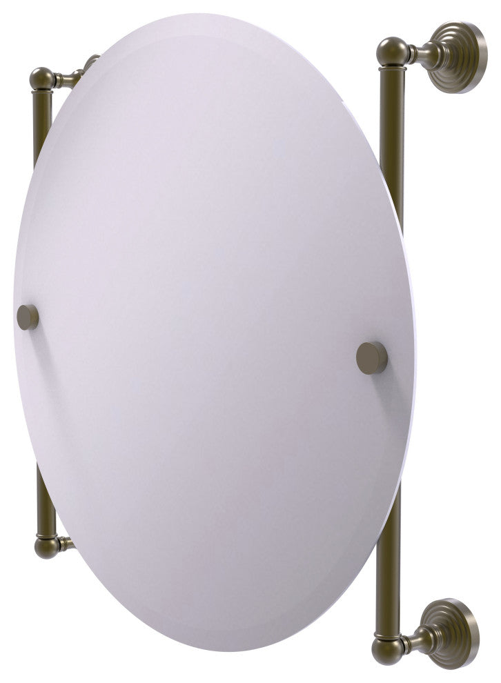 Waverly Place Round Frameless Rail Mounted Mirror, Antique Brass