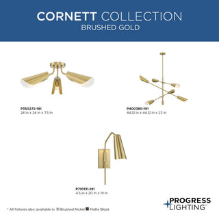 Cornett Collection 44.12" 3-Light Gold Semi- Flush Mount Light, Brushed Gold