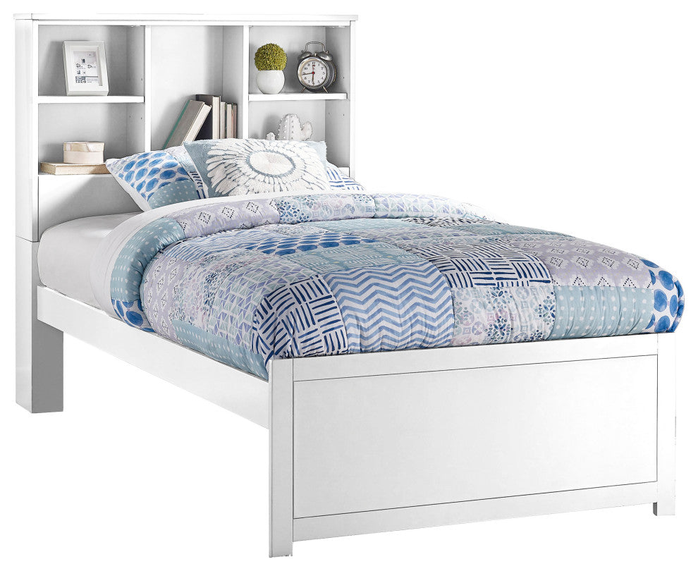 Hillsdale Caspian Twin Bookcase Bed, White, Bookcase Bed With Nightstand, White