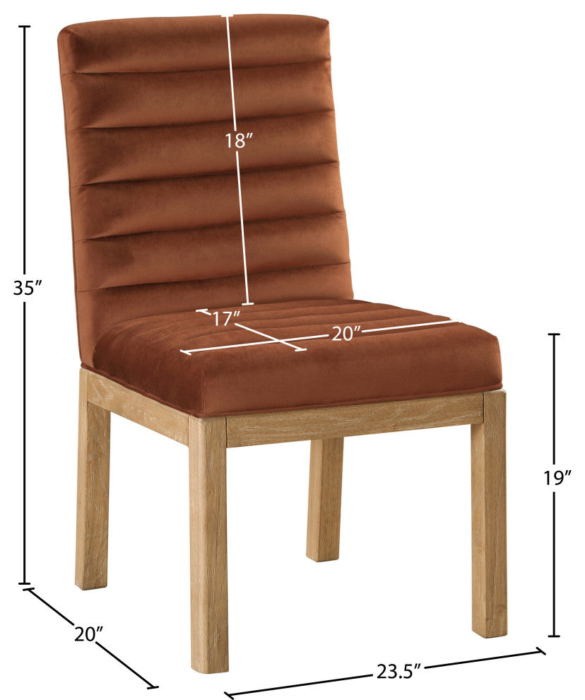 Evelyn Upholstered Dining Chair, Cognac, Velvet, Natural Finish