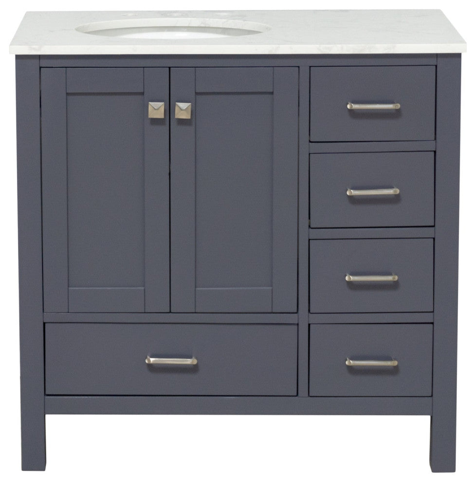 Horizon 36" Bathroom Vanity, Marine Gray, Engineered Carrara