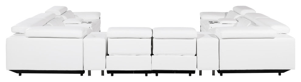 Antonio Italian Leather 12-Piece U-Shaped Power Reclining Sectional, White
