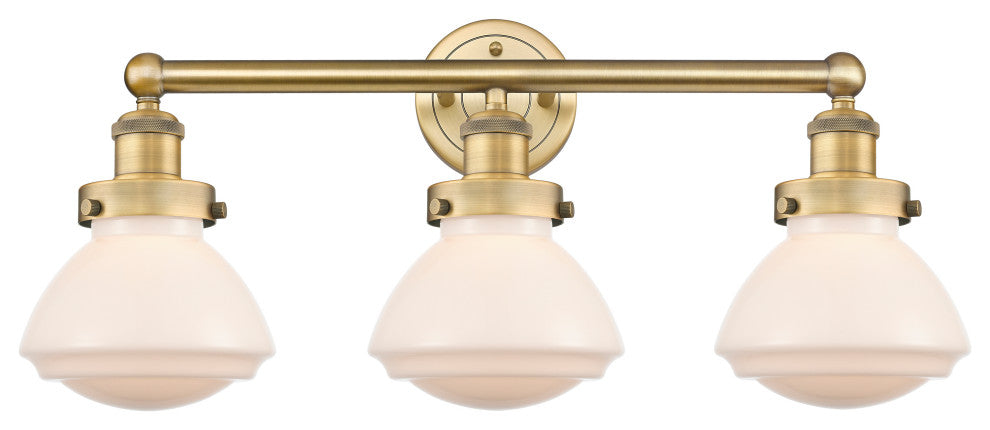 Olean 3-Light 25" Bath Vanity Light, Brushed Brass Finish, Matte White Shade