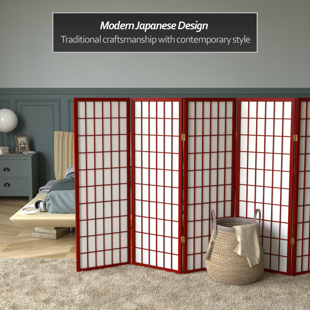 4' Tall Window Pane Shoji Screen, Rosewood, 5 Panels