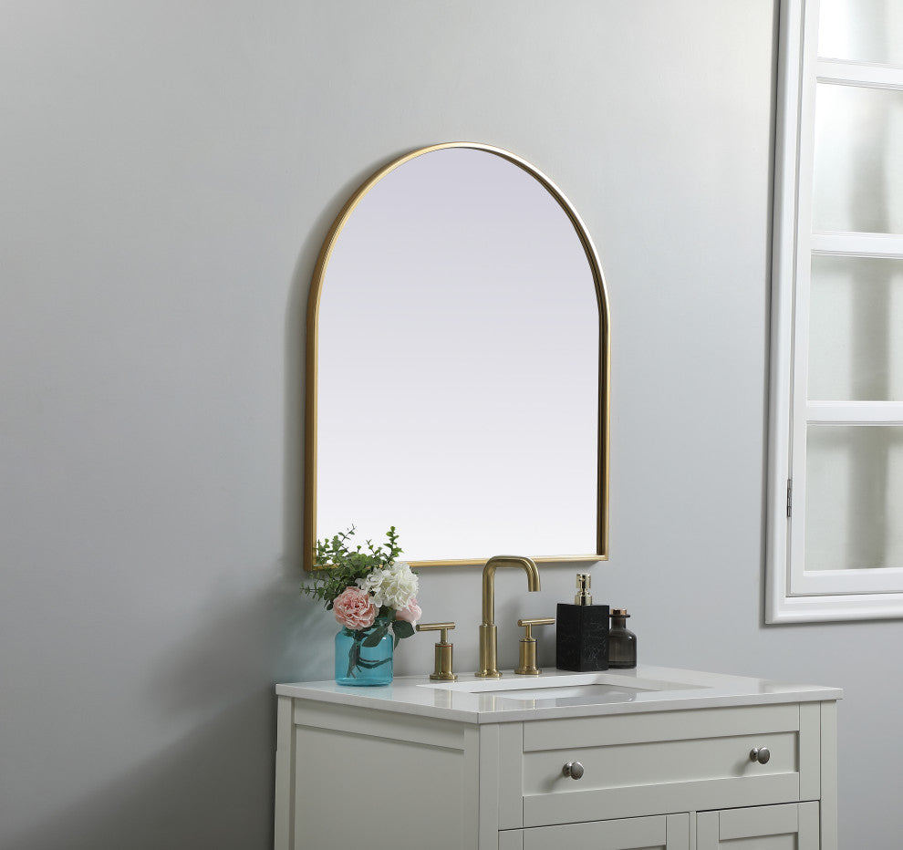 Metal Frame Arch Mirror 27X30 Inch, Brass