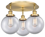 Canton-3 Light 20" Flush Mount-Brushed Brass, Clear Glass Shade