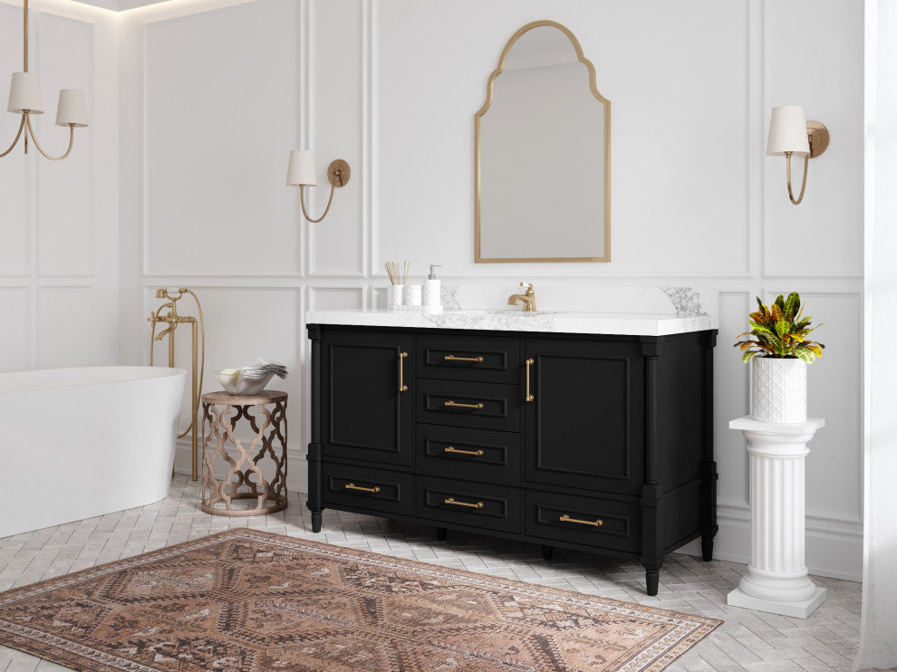 Aberdeen 60 Single Bathroom Vanity in Black 2" White Quartz
