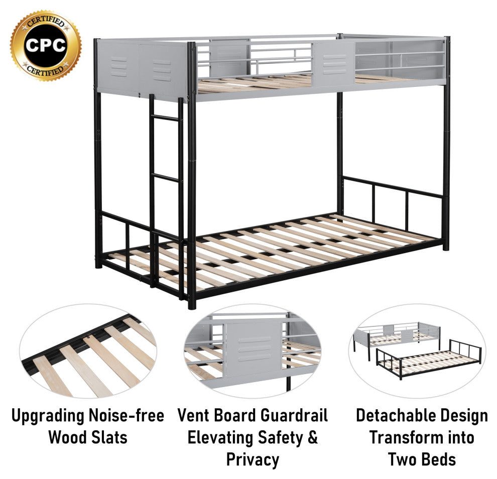 Gewnee Metal Twin over Twin Bunk Bed with Vent Board
